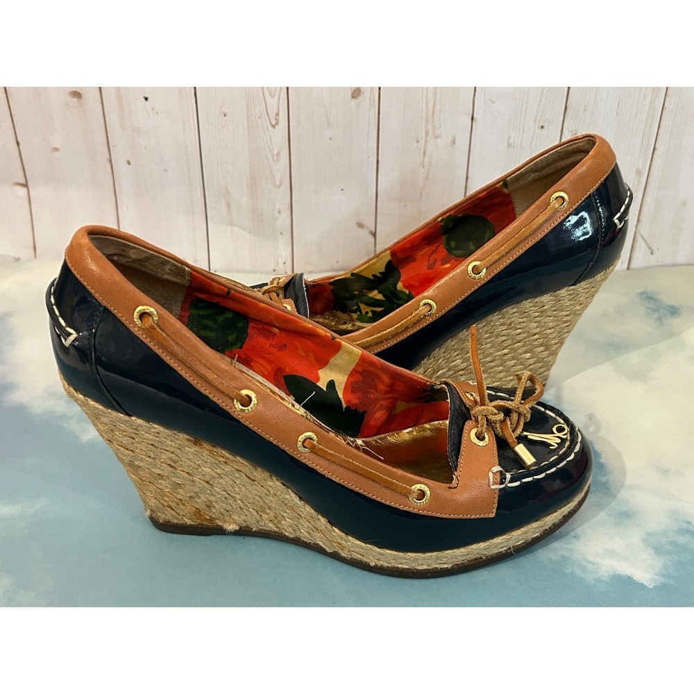 Milly‎ Sperry Top-Sider 7.5M Espadrille Blue Coral Patent Leather Boat Shoes